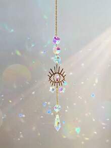 1pc Colorful Crystal Suncatcher, Indoor Window Suncatcher, Can Be Hung On Window With Chain Pendant Decor, Prism Suncatcher, Suitable For Home & Garden Decoration - Gold - View 8
