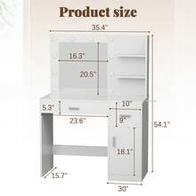 Makeup Vanity Desk With Adjustable Tri-Color LED Light & Power Outlet& Partitioned Cabinet - View 8
