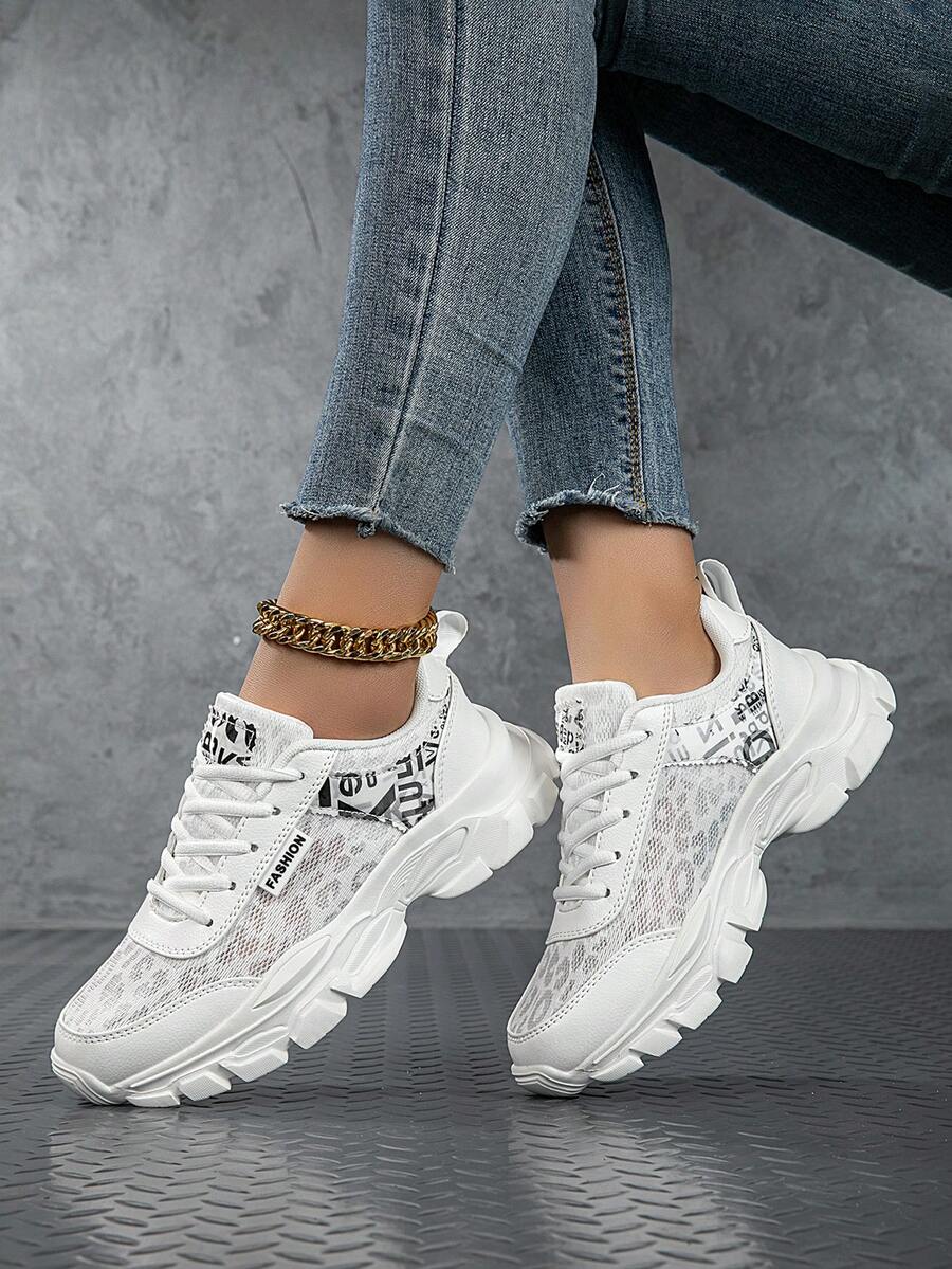 Novos Tênis Casuais de Corrida Respiráveis e Leves, Tênis Esportivos Femininos, Sapatos de Caminhada da Moda, Tênis de Malha com Cadarço e Bico Redondo Unissex, Sapatos de Viagem Confortáveis, Tênis de Corrida de Estrada Femininos, Sapatos de Viagem com Solado Grosso e Salto Tipo Cunha, Tênis Chunky Femininos, Adequados para Formatura, Encontros, Compras, Deslocamento, Festas - branco - Visão 1