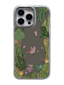 1pc Cartoon Cactus Pattern Phone Case, Fashionable, Makeup Mirror Phone Case, Mirror Phone Case, Compatible With Iphone 17 Promax/16 Promax/15 Promax/17 Pro/17/16/15/14/13/12/11 - Silver - View 2