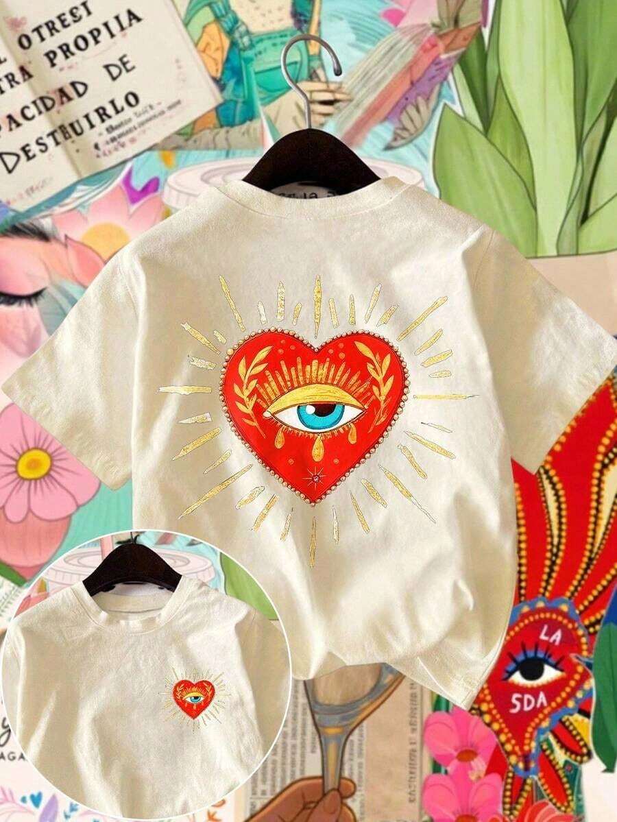 Camiseta de mujer de manga corta, cuello redondo, casual de verano - Albaricoque - Ver 1