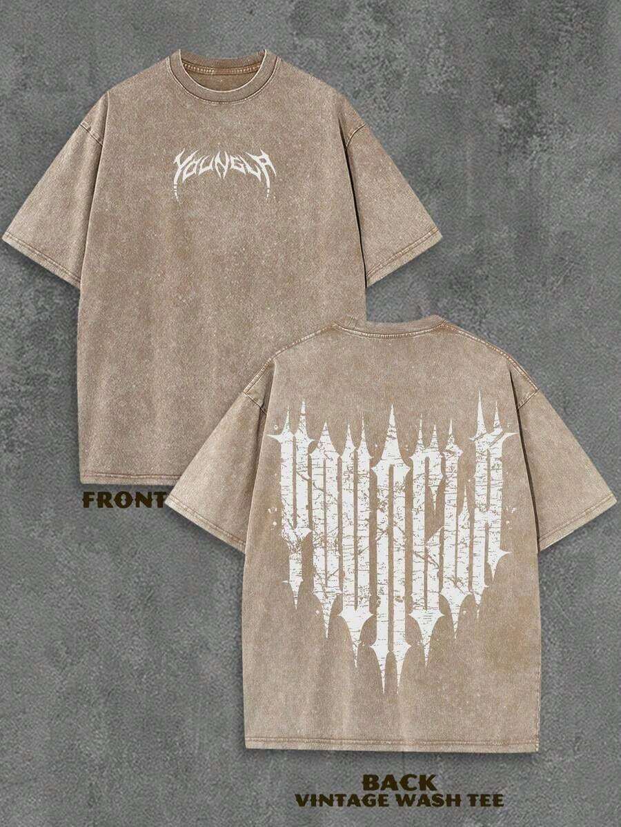 1PC Y2K Vintage Washed T-Shirt | Men's YLA Graphic Tee | Gym Graphic Tee | Gifts For Men Or Boyfriend | 100% Cotton | 230Gsm Thickened Fabric | Unisex - style 6 - 查看 1