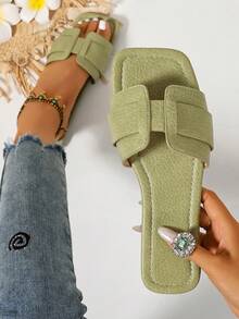 Ximi Ruo New Spring/Summer Fashion Casual Strap Slide Sandals, Comfortable Flat Heel Round Toe Beach Slippers, Holiday Essential - Lime Green - View 5