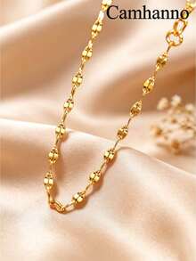 Camhanno 1 pieza Pulsera de acero de titanio con cadena brillante ajustable, resistente al agua, a prueba de sudor, material hipoalergénico, adecuado para uso diario, ir al trabajo y estudiantes - Dorado - Ver 2