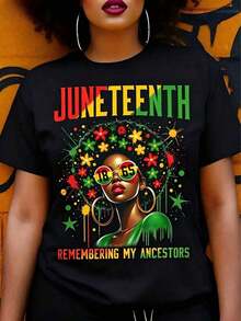Juneteenth 1865: Elegante y Versátil, Nuevos Estilos de Primavera y Verano. Camisetas Divertidas para Mujer, Camisetas de Moda para Primavera y Verano con Cuello Redondo, Ideales para Regalar. Camiseta de Algodón - Negro - Ver 1