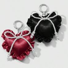 Valentine's Day Gift For Her, Cute Sweet Heart Keychain Bag Purse Charms Lace Pearl Car Keyrings Decoration For Women - 蕾絲紅 - 查看 6