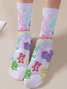 CARE BEARS 1 paire de chaussettes personnalisées pour femmes avec les Bisounours, impression numérique 360 degrés avec Cheer Bear, Wish Bear, Heart Bear, Angel Bear, Grumpy Bear et plus, style minimaliste mode, convient pour le port quotidien et les cadeaux de remise de diplôme/anniversaire - Multicolore - Voir 7
