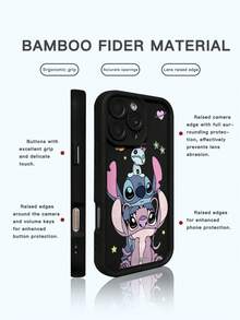 Miniso 1 Stück neue stoßfeste Handyhülle mit Airbag-Verstärkung, offiziell lizenzierte Disney Stitch süße Cartoon-Hülle im minimalistischen Stil mit einzigartigem Muster, dicke Schutzhülle, kompatibel mit Apple-Serie Apple 17 Pro Max/Air//11/12/13/14plus/XR/15PROMAX13/17/15/16promax/16/14 - Schwarz - Übersicht 3