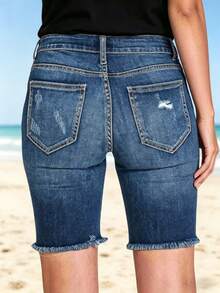 Quần short denim nữ dáng ôm rách mới - Quần short denim wash thời trang, gợi cảm, thoải mái và vừa vặn, thích hợp mặc thường ngày. - Rửa tối - Xem 4