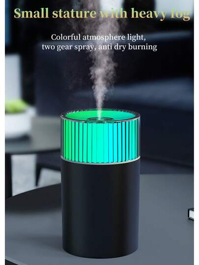 Humidificador multifuncional USB, humidificador de escritorio portátil para uso en automóvil y hogar con luz nocturna de 7 colores de ambiente