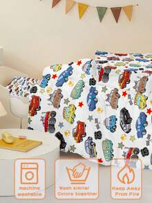 2PCS Kids Cars Duvet Cover Set, Cartoon Lightning Bedding Set For Boys, Soft Microfiber Comforter Cover With Pillowcase, Colorful Car & Star Pattern For Children's Bedroom 76x102cm - Multicolor - View 4