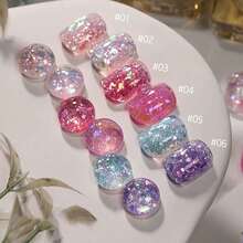 MISS MIANEL 10ml/Bottle Deer Horn-Like Nail Polish, Summer Manicure Pink Nails Glitter Powder, Brightening Shiny Asymmetrical Sequins Gel Nail Polish, 6 Colors Nail Art, Blue, Red, Purple, Cute Nails, UV Gel Nail Care Products - Multicolor - View 4