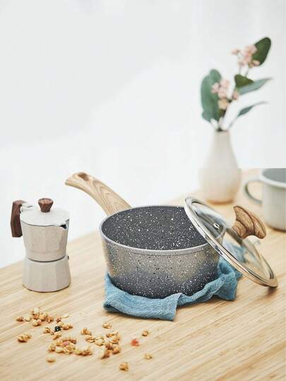 Nồi nấu sữa chống dính kiểu dáng đẹp với nắp kính, lớp phủ đá granite, có tay cầm, phù hợp cho cả nam và nữ, dụng cụ nấu ăn cao cấp bằng đá granite để hâm sữa, luộc trứng, nấu mì ăn liền, nấu thức ăn cho trẻ em, dùng được cho bếp từ, làm trứng ốp la, dụng cụ nhà bếp, ăn uống lành mạnh, nồi nấu ăn nhỏ.