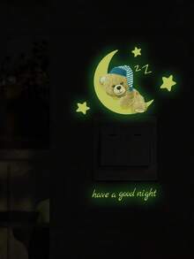 1pc Creative Glow-In-The-Dark Moon, Star & Bear Switch Sticker, Suitable For Living Room, Bedroom, Home Decor, Wall, Self-Adhesive & Removable - A - View 3