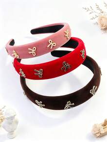 1pc Sweet Bow Decor Velvet Headband, Wide Padded Hair Hoop For Women, Elegant High Puff Hair Band, Fashion Hair Accessories For Party,Travel,Birthday - Multicolor - View 4