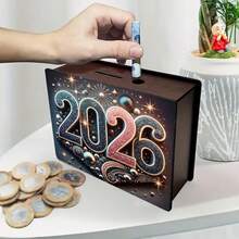 1pc 2026 Digital Wooden Piggy Bank, Nordic Style Desktop Decor, Creative Coin Bank For Children And Adults |Cozy Candlelight Nest Design| Dark Brown Reusable Money Storage Box |Perfect For Home, Office Decor And Wedding Gifts |Ideal Mother's Day, Christmas, Halloween Gift, Christmas Home Decor - Multicolor - View 13