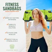 Sandbags for Working Out - 50 to 90 lbs - Adjustable Heavy Duty Equipment for Weight Training - 1 Outer 3 Inner Sandbags - Portable Tough Workout - Non Slam - Verde brillante - Ver 3