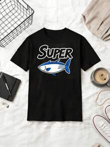 Super Thunfisch witziger Cartoon Fisch Retro Baumwolle Sommer Kurzarm T-Shirt - Schwarz - Übersicht 1