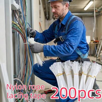 200根尼龙扎带，适用于花园中电线整理、捆扎和固定植物/物品。