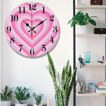 1 chiếc đồng hồ treo tường bằng gỗ hình trái tim màu hồng - Trang trí lãng mạn cho ngày Valentine với thiết kế hình trái tim, hoàn hảo cho phòng khách, phòng ngủ, nhà bếp, văn phòng - Không bao gồm pin - Không có viền, lý tưởng làm quà tặng Giáng sinh, Năm mới, Ngày Valentine, đồng hồ trang trí tường.
