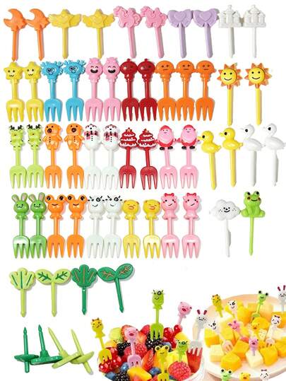 6/3/2/1 Set Cute Animal Plastic Fruit Forks, Multicolor Cartoon Fruit Forks, Reusable Fruit Decoration Forks, Smooth Fork Head, Creative Animal Shaped Plastic Fruit Fork Set, Convenient For Decoration And Identification, Essential For Kitchen