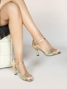 Women's Fashion New Comfortable Evening Party Vacation Bare Strap Bow High Heel Sandals - Gold - View 6