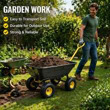 Folding Poly Garden Dump Cart With Steel Frame, 10" Pneumatic Tires, 300 Lbs Weight Capacity, 55L Large Capacity Heavy Duty Utility Wagon For Yard Lawn Outdoor - 黑色 - 查看 3