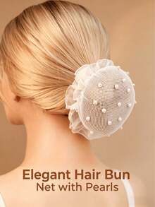 1/2 piezas Red de ballet para el cabello, Pasadores de pelo con perlas, Red de pelo con bolsillo, Moldeador de moño, Flor esponjosa, Herramientas de peinado, Accesorios para reparación del cabello de mujer, Accesorios para boda, Accesorios para playa, Artículos esenciales de viaje - Multicolor - Ver 3