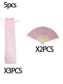 20/10/5/2/1pc Silk Hand Fan, Bridal Party Hand Held Folding Fan, Bamboo Folding Fan, Suitable For Bridal Party, Bridesmaid Gift, Party Decor, Festival, - Pink - View 9
