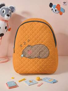 1pc Rhombus Backpack, Multi-Scenario, Super Large Capacity, Durable, Versatile & Practical, Highly Attractive, Printed With Cartoon Capybara Pattern, Zipper Closure, Suitable For Boys And Girls, Great For School And Outdoor Activities - Multicolor - View 1