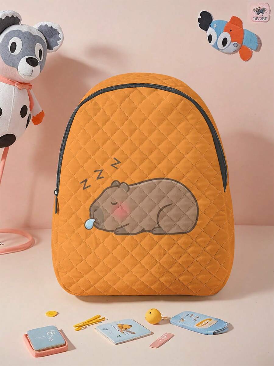 1pc Rhombus Backpack, Multi-Scenario, Super Large Capacity, Durable, Versatile & Practical, Highly Attractive, Printed With Cartoon Capybara Pattern, Zipper Closure, Suitable For Boys And Girls, Great For School And Outdoor Activities - Multicolor - View 1