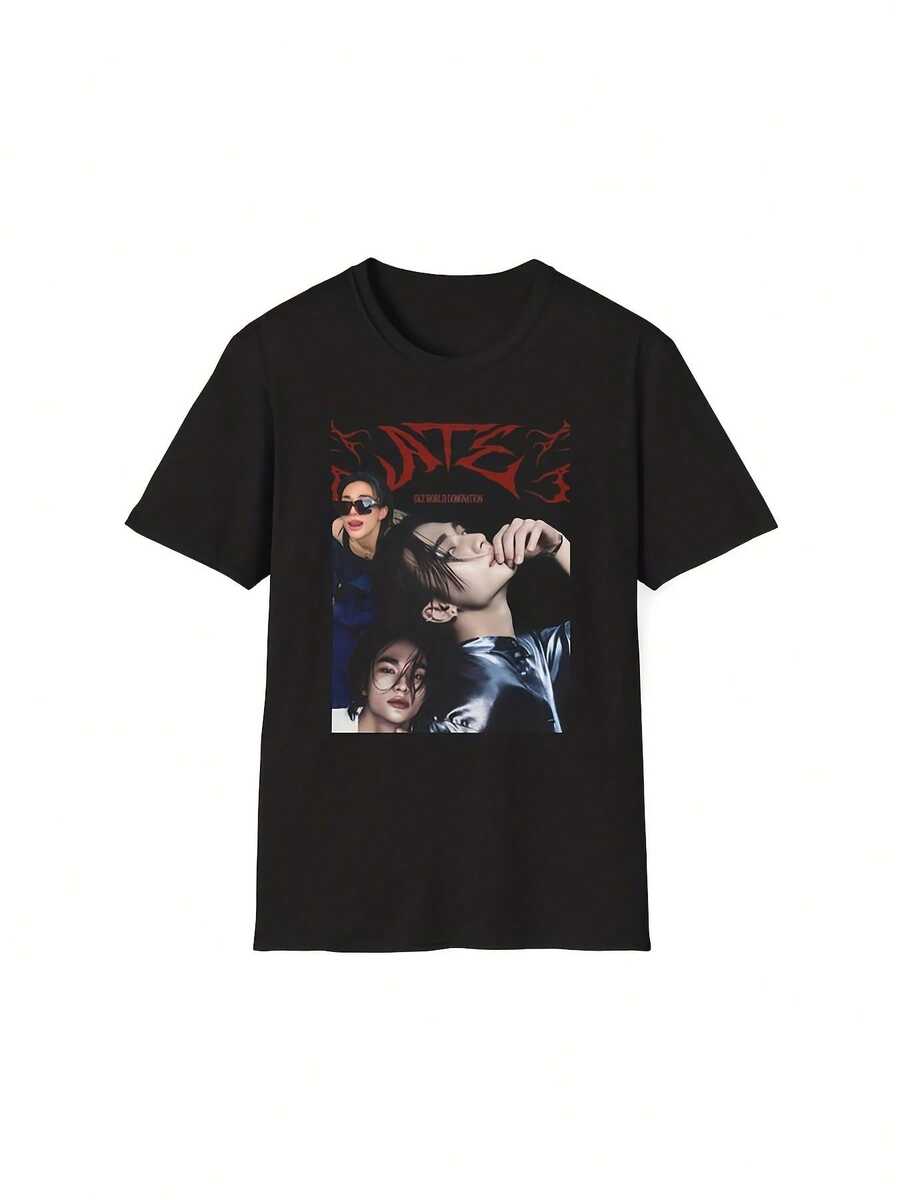 Stray Collage T-Shirt, Softstyle, 220g T-Shirt, A Great Gift For Fans And Friends. Unisex 220g T-Shirt For The Gym And Jogging, With Heat Transfer, Suitable For Ball Games, Casual Street Style For Couples, Short Sleeves, Crew Neck, Y2K Style, Makes A Great Gift For Ball Games And Birthdays For Family. - 黑色 - 查看 1