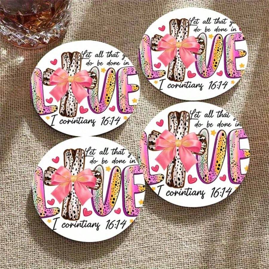 4/8/16pcs Inspirational Quotes Printed Round PET Coasters, Suitable For Patio, Kitchen, Living Room, Home Gatherings, Tabletop Decor, Gift For Friends & Family, Ideal For Valentine's Day, Mother's Day, Birthday, Wedding Party, Home Decor Accessories, Best Gift For Female Friends