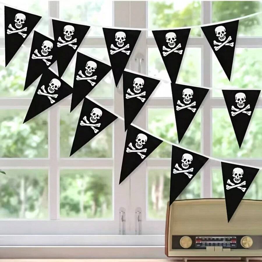 20pcs/10m Pirate Flag | Pirate Birthday Party Decoration Pirate Skull Flag Pirate Ship Triangle Flag Decoration | Pirate Party Celebration Decoration - Multicolor - View 1