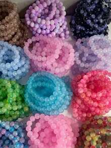 10pcs/Set 8mm/10mm Random Mixed Color Glass Beaded Women Bracelet Stacking Set, Birthday Gift For Friends & Couples - Multicolor - View 3