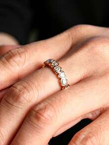 Nhẫn hình trái tim dễ thương và sang trọng, đính đá Cubic Zirconia, mạ vàng 14K, thiết kế tối giản, có thể đeo chồng lên nhau. - Vàng - Xem 4