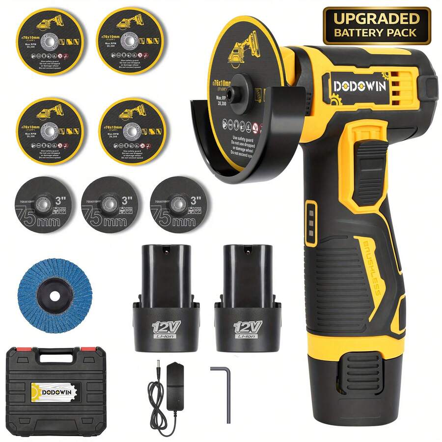 19500RPM Mini Cordless Angle Grinder, Electric Polishing And Grinding Tool, Powered By Lithium Battery With 2 Batteries And Additions. Ideal For Polishing Metal, Suitable For Wood, Metal, Stone, And Concrete Grinding, Precision Polishing - Upgrade 2 Batteries+Basic Access - View 1