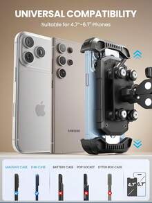 Tounee Motorcycle Phone Holder Mount -Dual Vibration Dampener, Tool-Free Bike Phone Holder Handlebar Clip &Amp; Secure Lock For IPhone 16_15 Pro Max, 47-67" Phones - Black - 顏色A - 查看 3