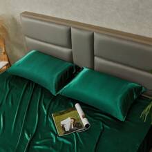 Light Blue Satin Pillowcase Standard Set Of 2 With Envelope Closure,Light Blue Silk Pillowcase For Hair And Skin (20x26) - Blackish Green - View 9