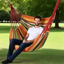 1Pc Oversized Hammock Swing Chair For Outdoor Patio, Garden & Balcony, Large Comfortable Hanging Chair With Anti-Rollover Design, Sturdy Frame, All-Weather Durable Textile Fabric, Portable Hanging Seat For Leisure, Reading Nook, Camping, And Relaxation - Multicolor - View 11
