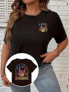 Plus Size - Plus Size - Casual Summer T-Shirt With Double-Sided Letter Print - Black - View 4