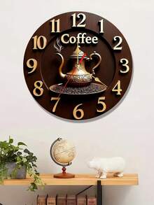 Đồng hồ treo tường hình ấm pha cà phê tròn mạ vàng, đường kính 10/12 inch | Chất liệu gỗ, máy thạch anh im lặng, chạy bằng pin (không bao gồm pin AA) - Thích hợp cho phòng ngủ, nhà bếp, phòng học, nhà để xe. - Nhiều màu - Xem 2
