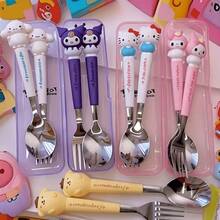 2pcs Sanrio Stainless Steel Portable Cutlery Set, Cute Cartoon Tableware Spoon Fork, Outdoor Travel Utensils - Multicolor - View 2