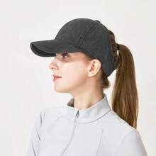 Nueva gorra de béisbol de colores lavados con diseño de bloque de color y abertura para coleta alta, visera de protección solar para exteriores de estilo europeo y americano, ideal para playa y vacaciones - A - Ver 9