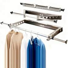 Tendedero Plegable para Ropa Pared Retractil Estante de Secado de Ropa Montado en Pared Tendedero Acordeón de Pared Extensible Wall Mounted Drying Rack para Lavandería Balcón Baño Ahorro de Espacio - Marrn - Ver 2