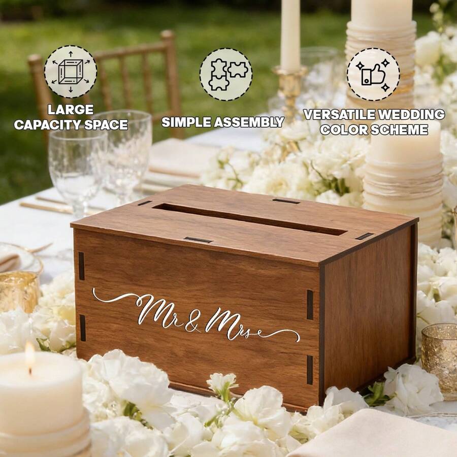 1pc Vintage Wooden Card Storage Box, Warm Greeting For Weddings And Holidays, Suitable For Graduation, Party Cards, Postcard Storage Set To Record Precious Moments - A - View 1