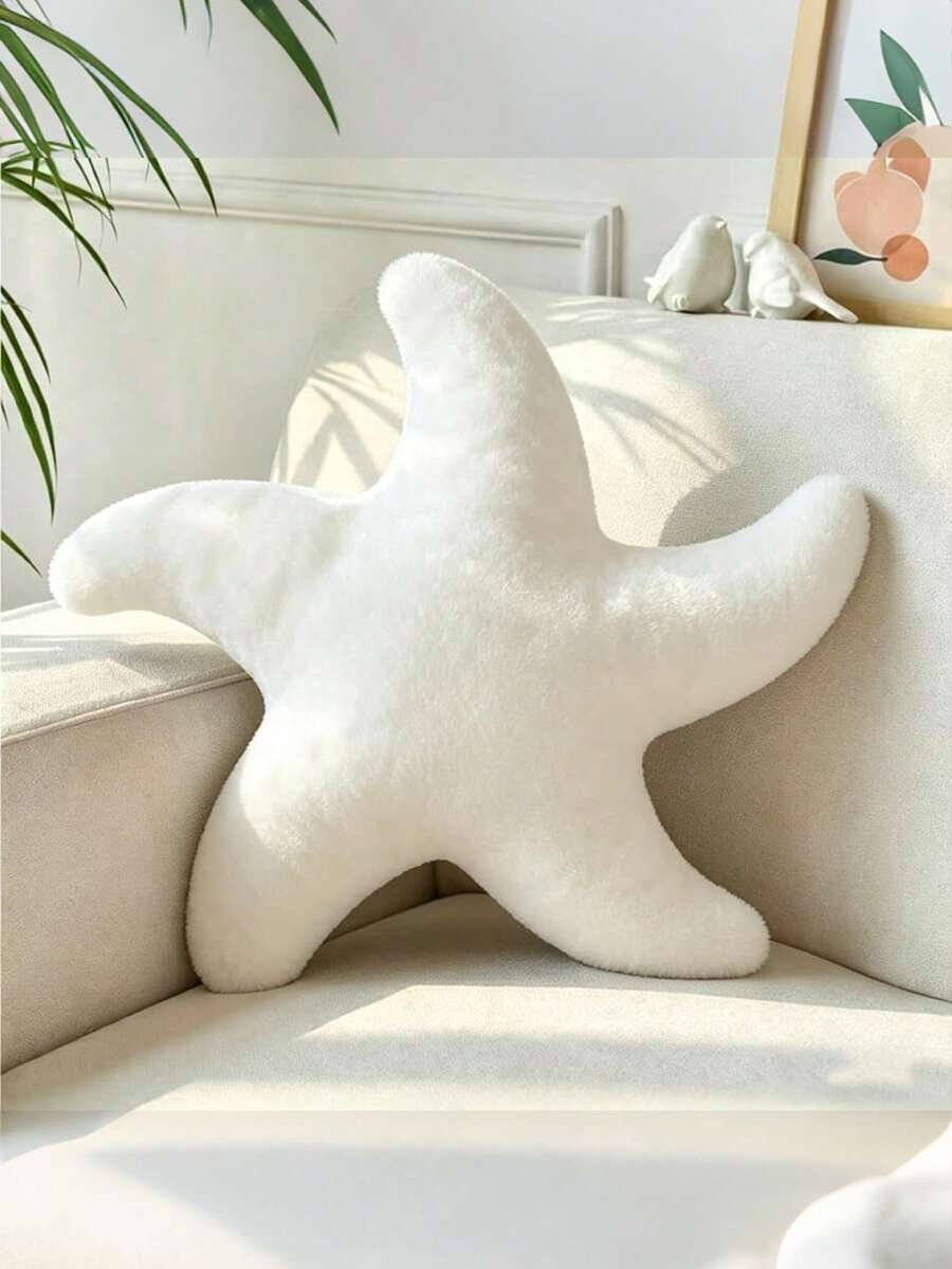 1个海星毛绒抱枕，柔软装饰靠垫，适用于沙发、床、卧室、客厅、户外花园，营造夏日氛围 - 白色 - 查看 1