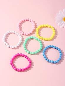 6pcs 8mm Colorful Beaded Charm Bracelets Jewelry Set For Girls, Random Color - Multicolor - View 8