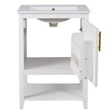 Single Bathroom Vanity Unit With Sink, 60cm Washbasin Unit With Ceramic Sink, With Shelf, White. - White - View 10