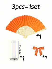 3/15/30pcs Summer Orange Wedding Folding Fan Set, Elegant Women's Paper Hand Fan With Green Bow And Transparent Gift Bag, Bamboo Folding Fan, Bridal Shower Party Favor, Bridesmaid Proposal Gift, Wedding Souvenir, Birthday Party Favor, Photo Booth Prop, Summer Party Decoration, - Orange Color - View 13